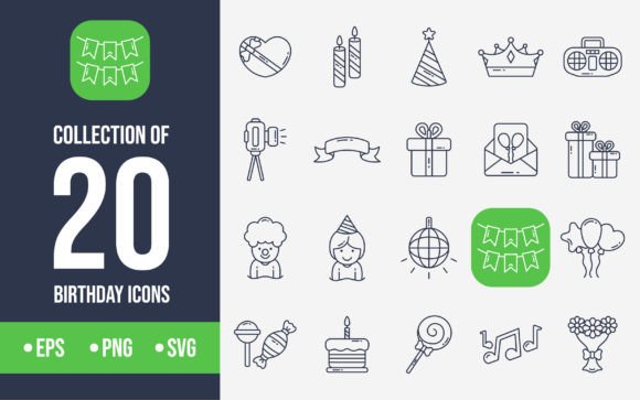 Enhance Designs with Birthday Outline Icons