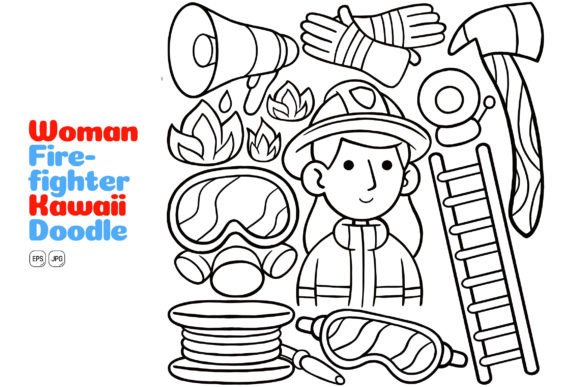 Evaluating the Woman Firefighter Kawaii Doodle Line Art Illustration Set