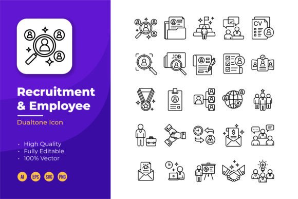 Recruitment and Employee Icons: A Line Style Asset for Modern Projects