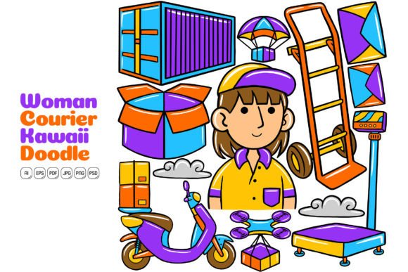 Unlocking Creative Efficiency with the Woman Courier Kawaii Doodle Illustration Pack